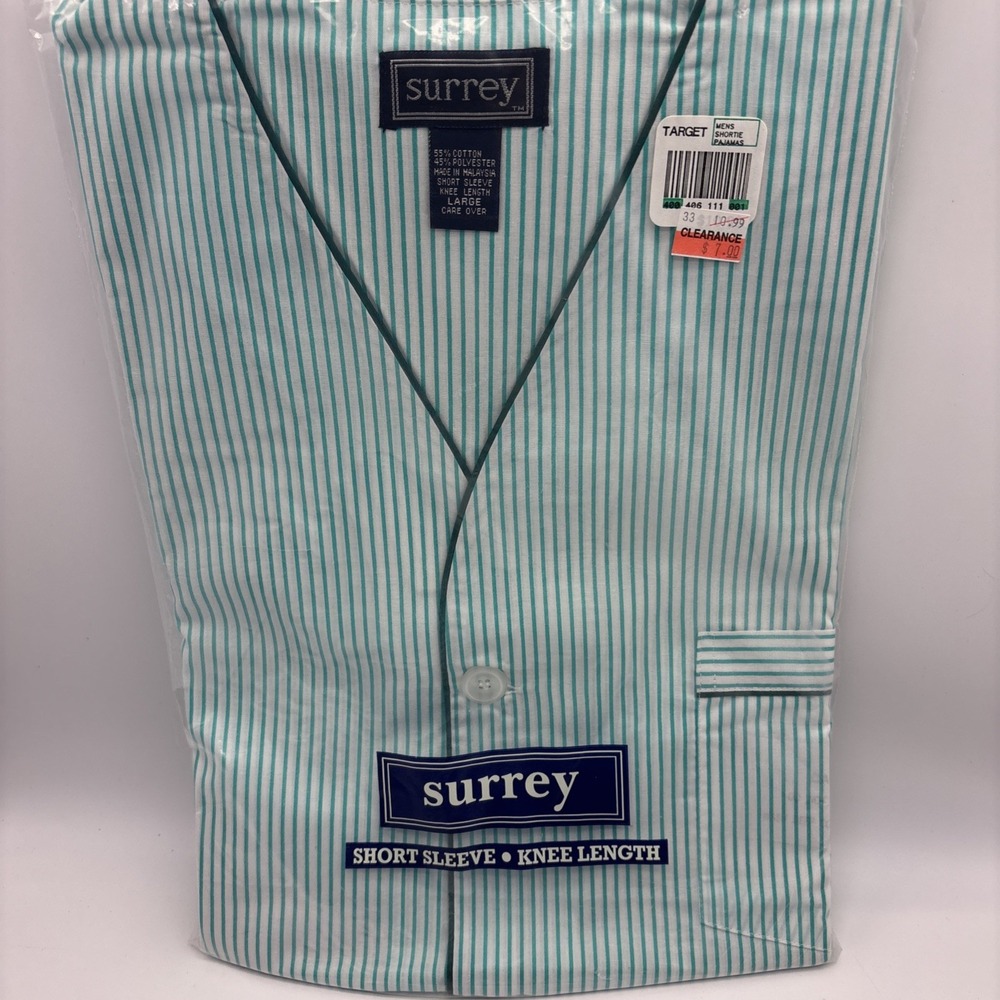 New Old Stock Surrey Pajamas Mens Size L Short Sleeve Knee Length PJs 1990s